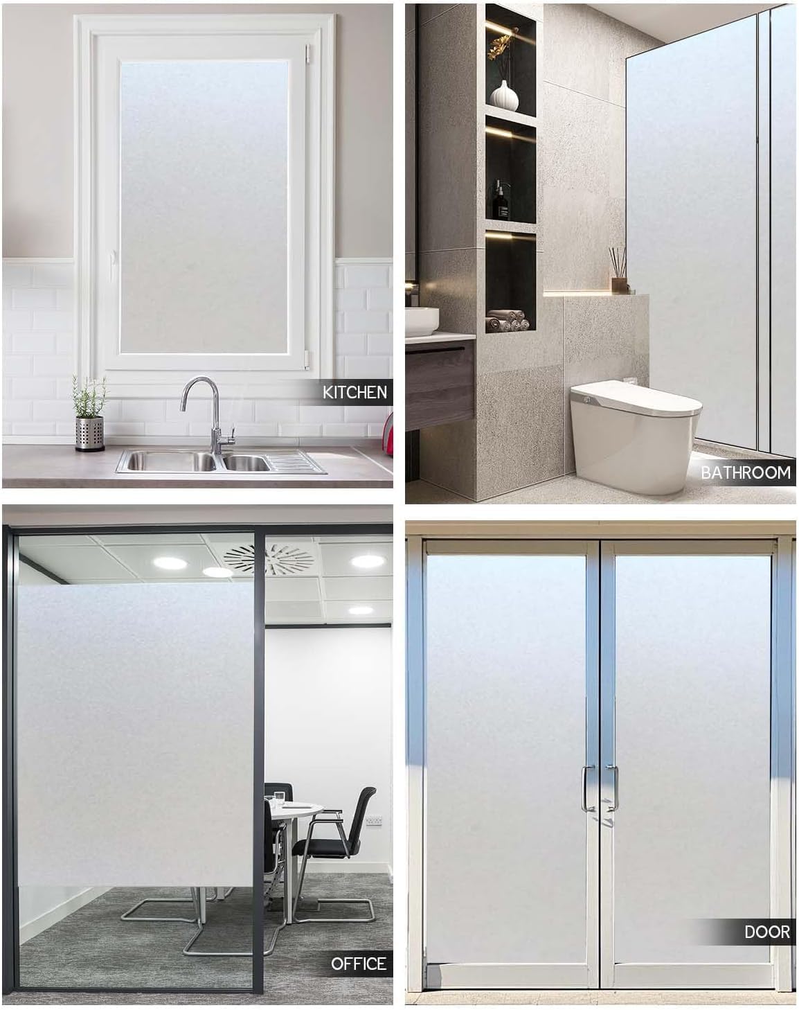 Frosted Window Film, Removable Glass Door Privacy Film, Suitable for Bathrooms, Offices, Static Cling Decorative Film, Reusable Window Stickers (Pure, 17.5X78.7 Inch)