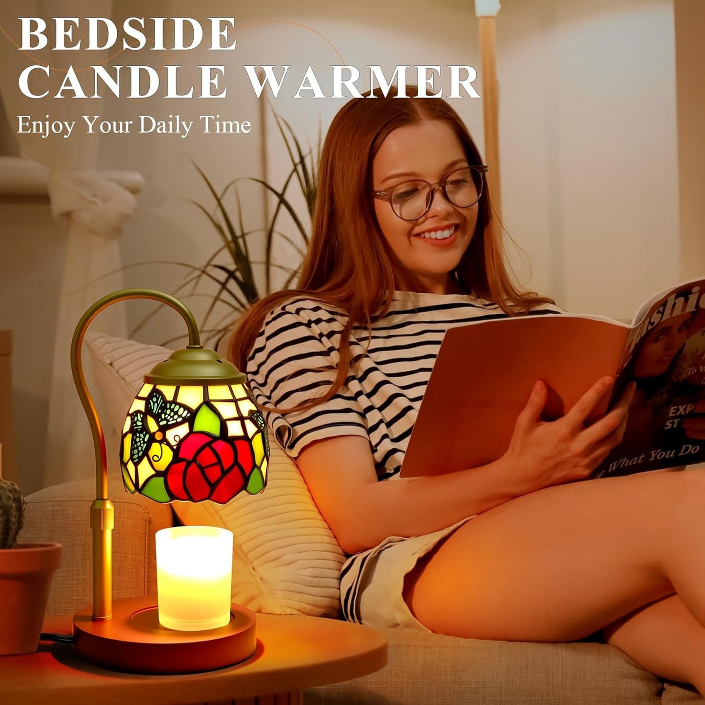 Candle Warmer Lamp with Timer Dimmer - Height Adjustable Wax Melt Warmer for Jar Candles, Blown Art Glass Candle Warming Lamp with 2 Bulbs Birthday Gifts for Mom Women Candle Holders for Home Decor