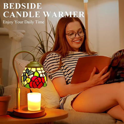 Candle Warmer Lamp with Timer Dimmer - Height Adjustable Wax Melt Warmer for Jar Candles, Blown Art Glass Candle Warming Lamp with 2 Bulbs Birthday Gifts for Mom Women Candle Holders for Home Decor