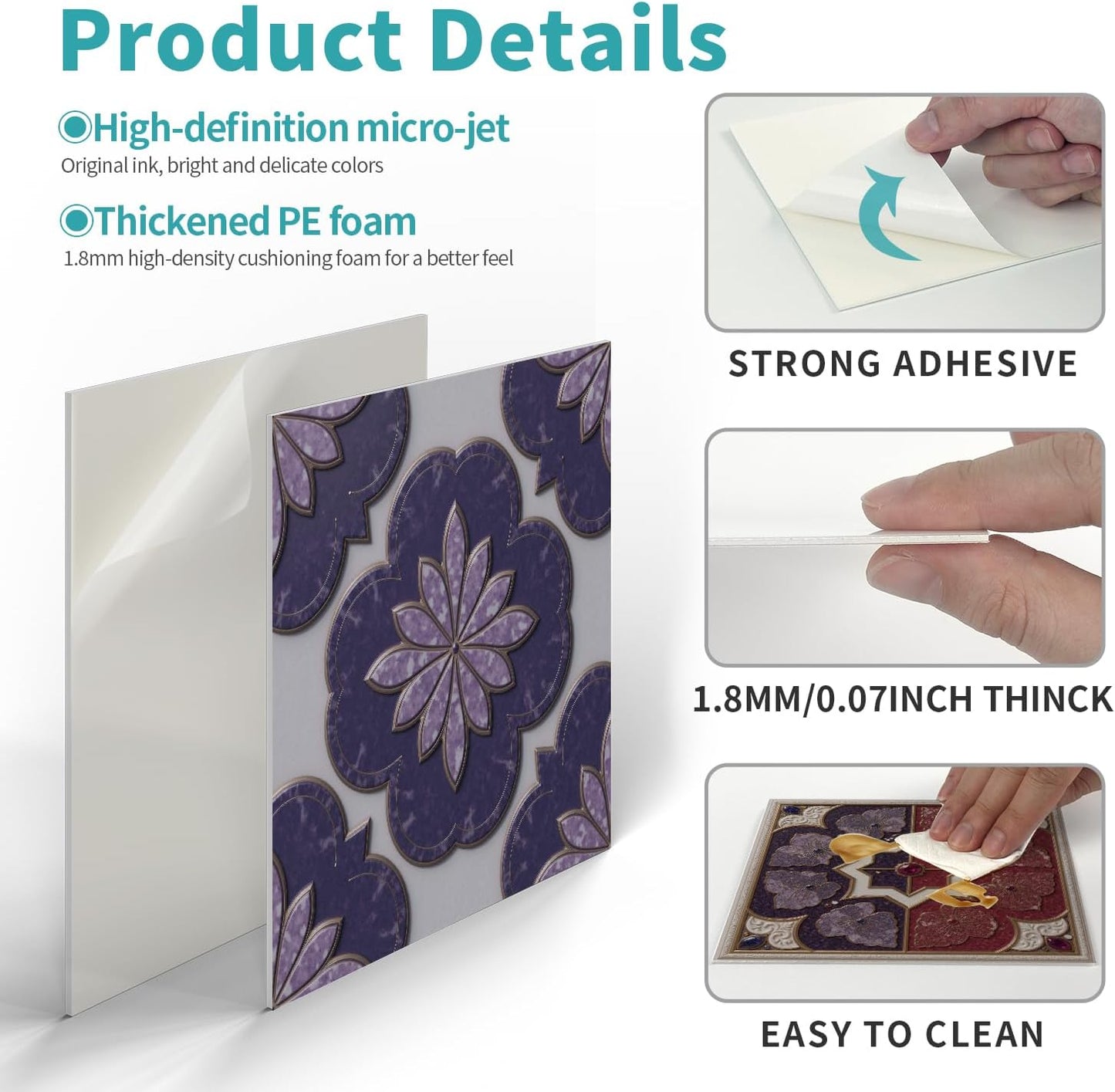 Peel and Stick Backsplash Tile Sticker for Kitchen and Bathroom Walls - 24 Removable 5.9"x5.9" Tiles, Waterproof