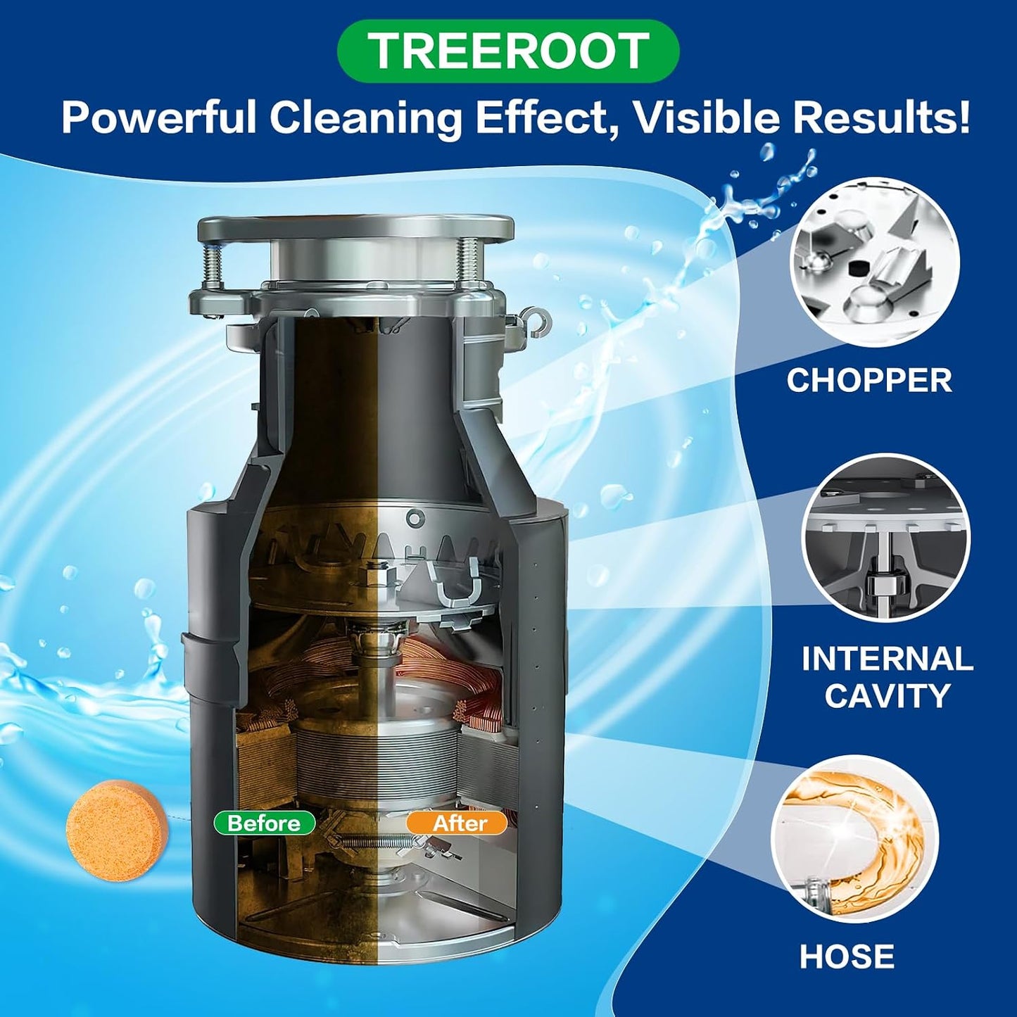 Treeroot 30 Pack Garbage Disposal Cleaner Deodorizer Tablets | Upgraded XL Foaming Citrus Garbage Disposal Cleaner Tablets, Kitchen Sink & Drain Cleaner, 15-Month Supply