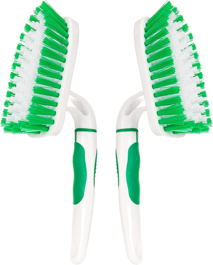 2-Pack Scrub Brush for Cleaning with Long Handle,Medium Firm Brush Bathroom Cleaning Supplies and Bathtub Cleaner and Shower Cleaning Brush,Multi-Scene Use for Kitchen or Carpet Brush,White&Green