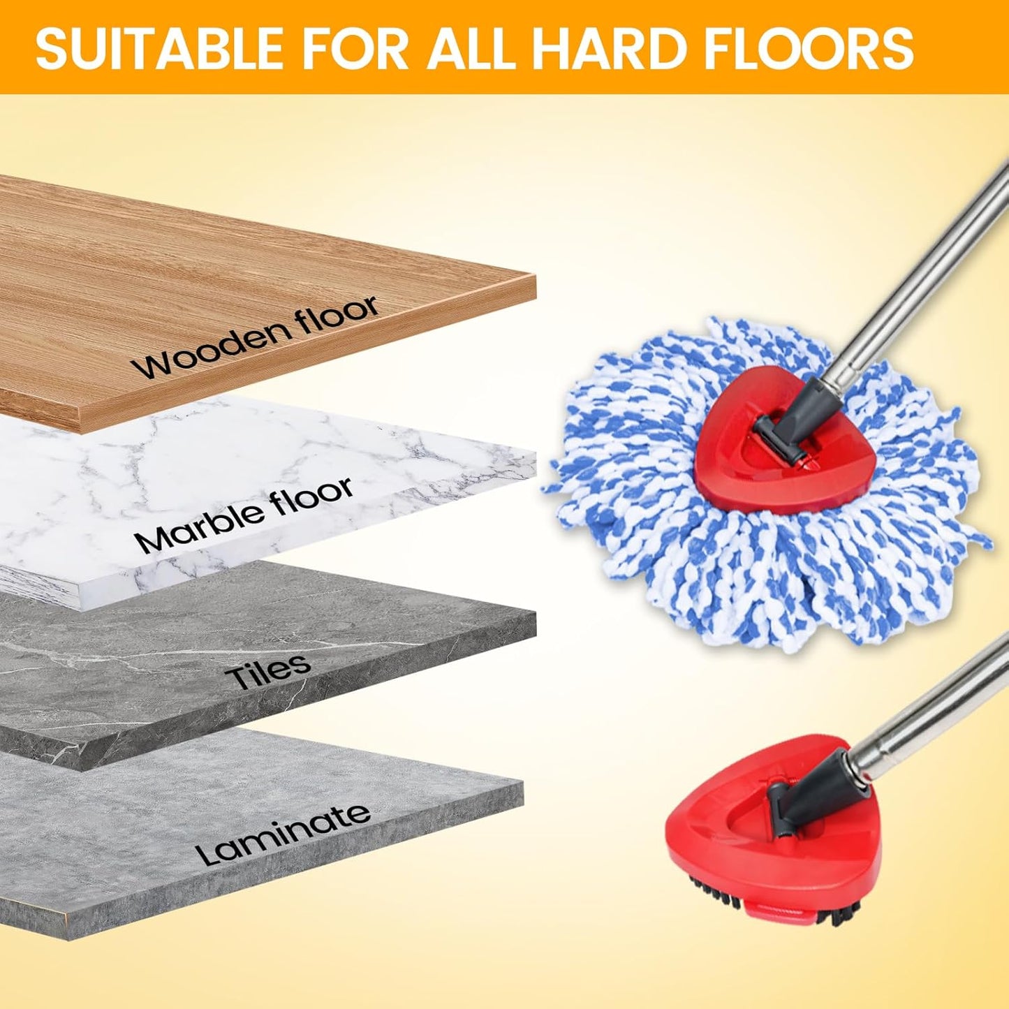 Mop Heads Replacements for OCedar RinseClean 2 Tank Spin Mop System, Mop Replace Head with 2 Microfiber Mop Head Refills, 2 Chenille Mop Pads,1 Scrub Brush, and 1 Mop Base Set Combo