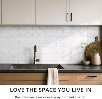 StyloVue 100 Pieces Peel and Stick Backsplash for Kitchen, 3" x 6" PVC Subway Tile, Glossy White with Dark Gray Grout, Self Adhesive Stick on Wall Tiles for Kitchen, Bathroom, Fireplace, RV