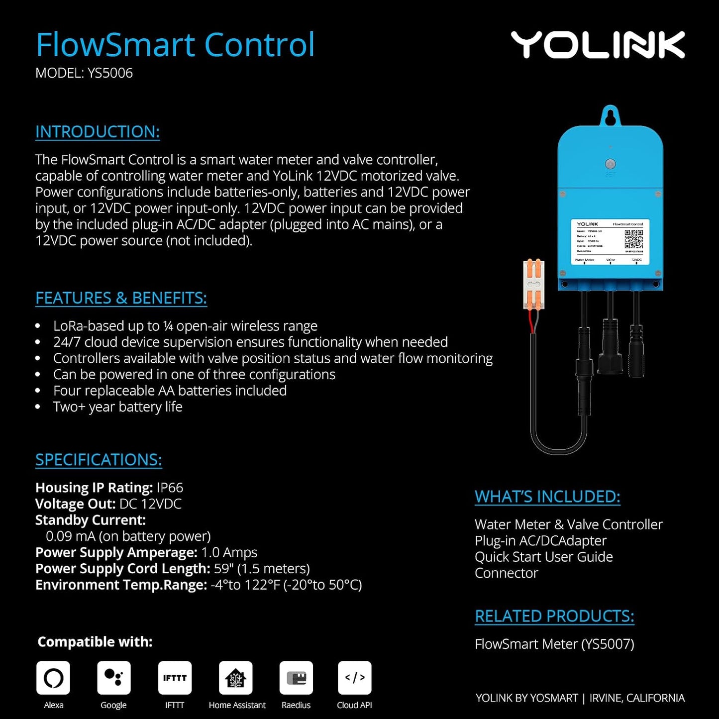 YoLink FlowSmart NSF Water Meter, Smart Water Usage Monitor and Water Leak Detection: 0.5 Inch Advanced Smart Home Water Meter, Hub Included