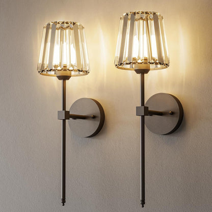Crystal Battery Operated Wall Sconces Set of 2, Gold Rechargeable Wireless Wall Sconce Lights with Crystal Lampshade, 12 RGB and 3CCT Dimmable Wall Lamps with Remote for Bedroom Living Room Hallway