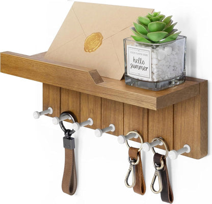 Rebee Vision Small Key Holder Wall Mount for Farmhouse Decor - Key and Mail Holder for Wall with Shelf and 4 Key Hooks - Room Decor Aesthetic (Distressed Blue)
