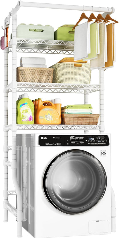 Ulif U11 Over Washer and Dryer Shelves, 3 Tiers Laundry Room Storage and Organizer Standing Shelf, Metal Freestanding Clothes Drying Rack, 33.9" W x 19.7" D x 77.6" H, Black