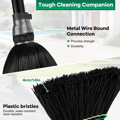 SOBONNE Heavy-Duty Outdoor Broom with Stiff Bristles | Outside Large Commercial Brooms with 60 Inch Long Handle for Sweeping Outdoor Garage Yard Patio Commercial Industrial