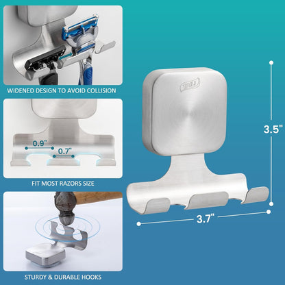 TAILI Suction Cup Razor Holder in Shower 2 Pack, Towel, Loofah, Shaver Holder for Bathroom Wall, Powerful Suction Cup Shower Hooks, Easy to Install and Reuse, White