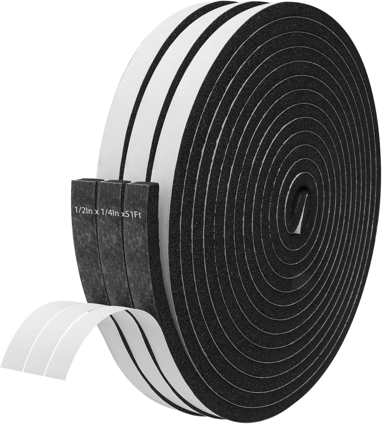 Storystore Weather Stripping Door Seal Strip, 1/2In x 1/4In x 16.5FT Self Adhesive Foam Tape for Door Window Insulation Soundproofing Weatherstrip, High Density Foam Seal for Doors Windows Furniture