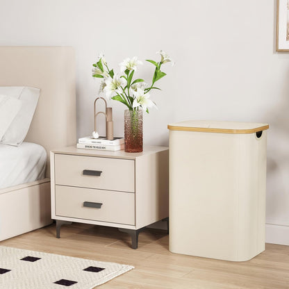 Lifewit 120L Laundry Basket with Lid, Clothes Hampers for Laundry with Bamboo Handles and 2 Removable Bag, Large Foldable Laundry Hamper for Bedroom, Bathroom, Dorm, Laundry Room, Beige