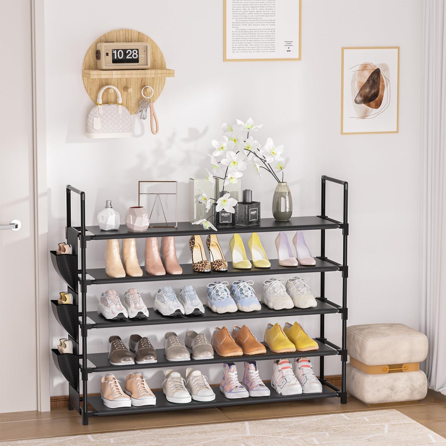OYREL 5 Tier Shoe Organizer Rack for Closet, Entryway, Garage, Door, Space Saving, Shoe Holder Stand/Tower, Large, 20-25 Capacity