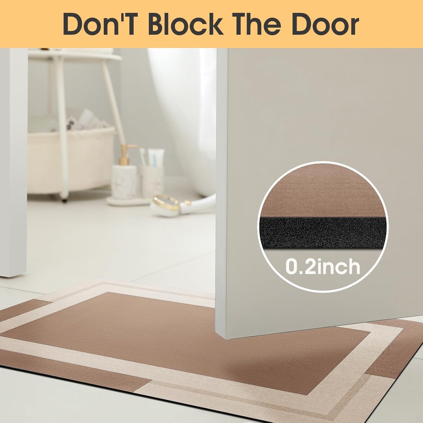 ACCUMTEK Non Slip Bath Mat, Thin Bathroom Rugs Fit Under Door, Quick Dry Bath Mats, Machine Washable Bath Rugs for Bathroom, Bathtub & Kitchen, Grey/Bordered/24 x17