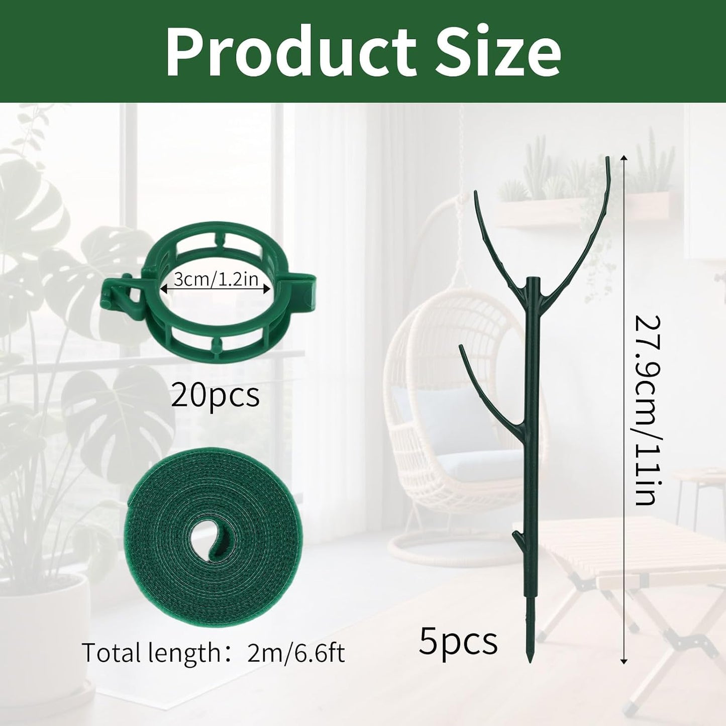 5pcs Adjustable Plant Support Poles, Stackable Plant Stakes with Hook-and-Loop Garden Ties Clips Garden Support Trellis Sticks for Indoor Outdoor Monstera Climbing Vines Flowers Vegetables