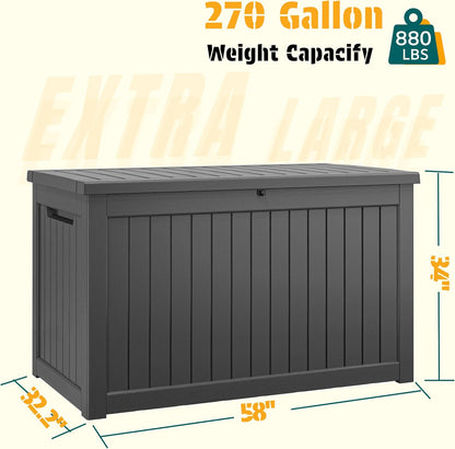 NUNU LAB Outdoor Storage Box, 45 Gallon Outside Deck Box Waterproof, Resin Outdoor Storage Cabinet With Lockable Lid, Backyard Storage Bench For Garden Tools, Patio Cushions, Pool Tools, Black