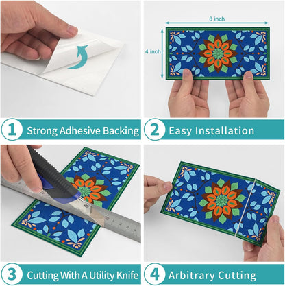 VICCI 32Pcs Tile Decals - Peel and Stick Kitchen Backsplash - Decorative Wall Tiles Stickers 8" x 4" Self-Adhesive Waterproof Removable for Bathroom Cabinets Home DIY Projects Decor