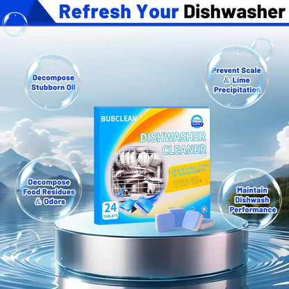24 Pack BUBCLEAN Dishwasher Cleaner＆Deodorizer Tablets, Deep Cleaning Descaler for Dishwasher, Natural Odor, Limescale, Grease, Calcium ＆ Smell Remover, Septic Safe with Lemon Scent - 12 Month Supply