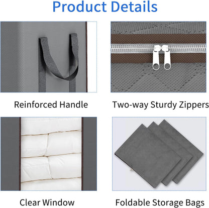 Fixwal Extra Large Blanket Storage Bags 120L Comforter Storage Bags with Reinforced Handles Breathable Clothes Storage Containers for King Comforter Bedding Pillow Sheet Grey