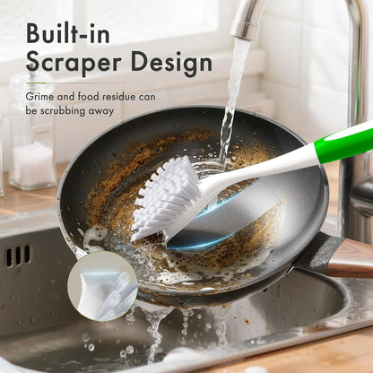 Amazer Dish Brush with Handle, 2 Pack Kitchen Scrub Brushes for Cleaning, Dish Scrubber with Stiff Bristles for Sink, Pots, Pans