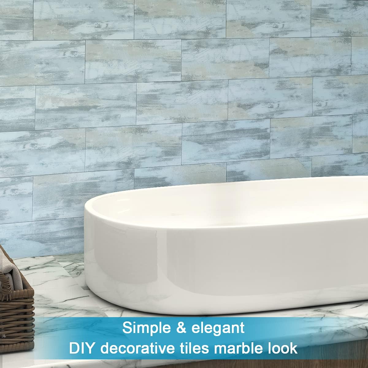 BeNice Peel and Stick Backsplash Large Bathroom Subway Tiles,Kitchen Shower Wall Stickers Waterproof(23Tiles) Gray White