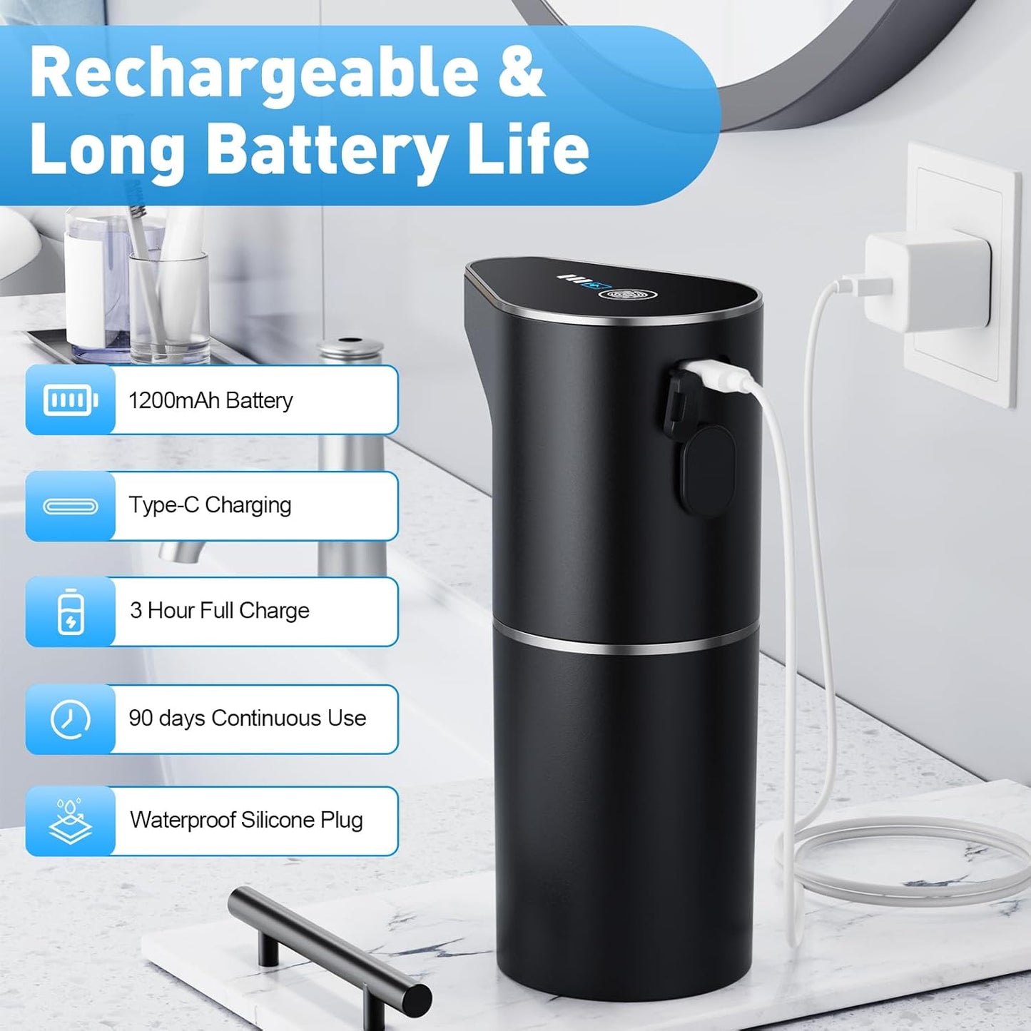 Fantictas Automatic Soap Dispenser,Touchless Hand Wall Mount Rechargeable 3 Gear Adjustable Electric Soap Dispenser 350ml with Infrared Motion Sensor for Bathroom,Kitchen,Office, White Gel