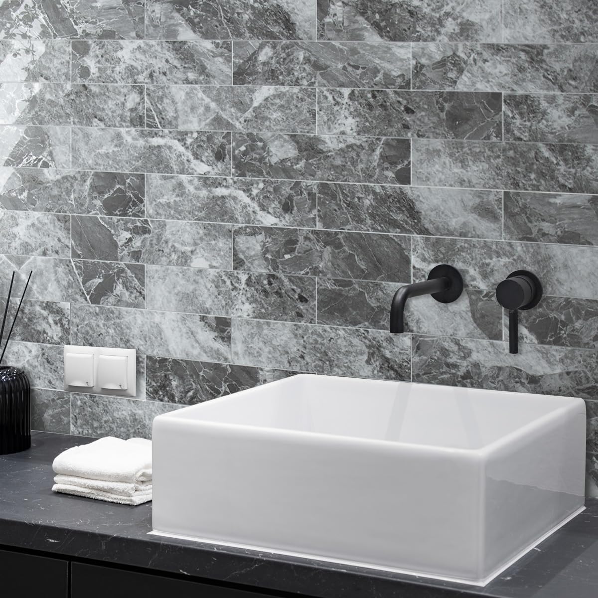 AULIGET 40-Piece Polished White Marble with Gold Peel and Stick Backsplash Wall Tiles, 3" x 12" PVC Faux Stone Stick on Tiles for Backsplash Kitchen, Bathroom, Laundry Room, Camper, Fireplace