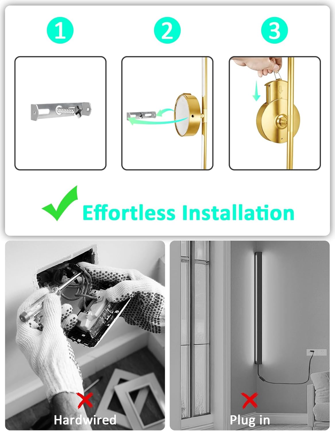 Battery Operated Wall Sconces Set of 2: 10000mAh Rechargeable Wall Lights for Living Room, Dimmable LED Wireless Wall Lamp 360° Rotate Modern Home Decor for Bedroom Hallway Picture Lighting Bathroom