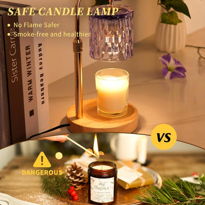 Candle Warmer Lamp with Timer and Dimmable, Electric Wax Melt Candle Warmers Height Adjustable with 2 Bulbs, Birthday Gifts for Women House Warming, Home Decor for Scented Jar Candles(Clear)