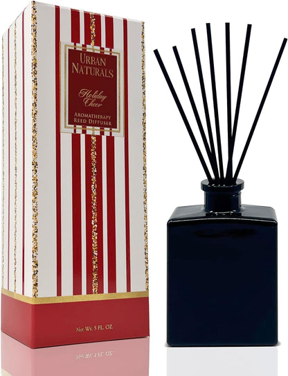 Urban Naturals Smoked Vanilla Reed Diffuser Set with Vanilla Bean, Sandalwood & Leather – 5 Ounce Sleek Black Rectangular Refillable Glass Bottle – Made in the USA