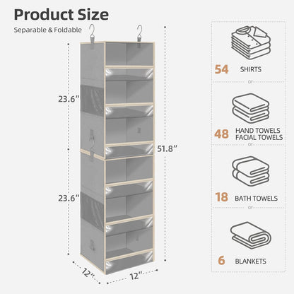 STORAGE MANIAC 6-Shelf Hanging Closet Organizer and Storage, 2 Separable 3-Shelf Haning Organizers for Closet, Collapsible Hanging Shelves Wardrobe Organization, College Dorm Room, Nursery, Beige
