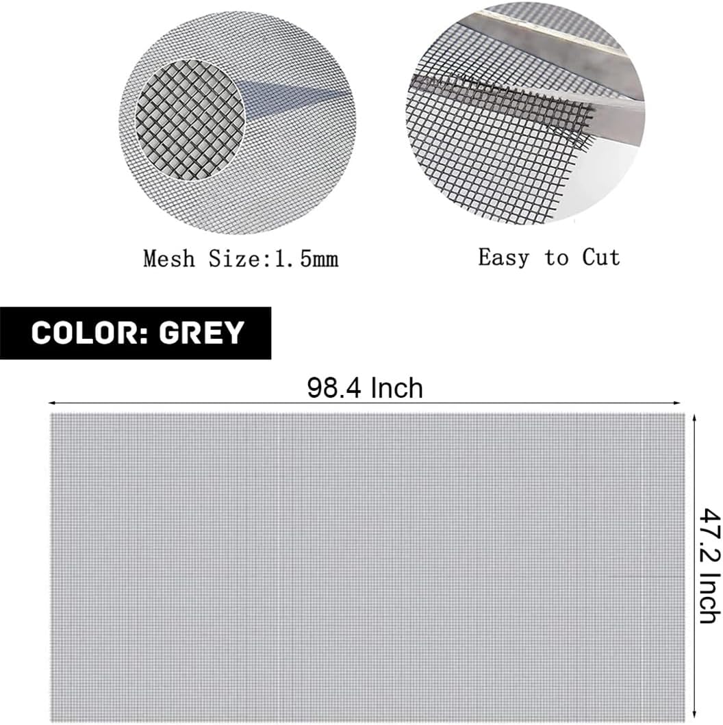 Pet Proof Window Screen Replacement Adjustable Fiberglass Screen Repair Kit 47.2 x 98.4 Inch Insect Screen Net Sliding Mesh Roll for Door Patio Porch Windows