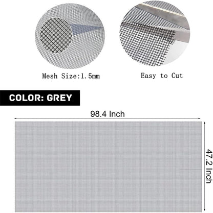 Pet Proof Window Screen Replacement Adjustable Fiberglass Screen Repair Kit 47.2 x 98.4 Inch Insect Screen Net Sliding Mesh Roll for Door Patio Porch Windows