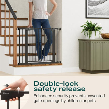 Cumbor 29.7-48" Baby Gate for Stairs, Mom's Choice Awards Winner-Dog Gate for Doorways, Auto Close Safety Pet Gate for Dogs Indoor, Easy Install Pressure Mounted Child Gate with Walk Thru Door, Brown