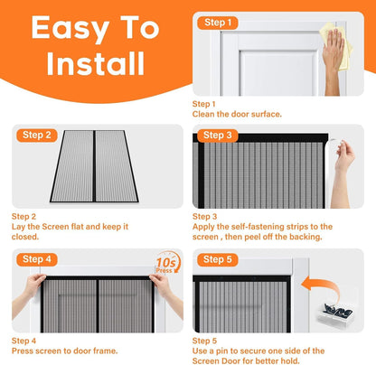 Magnetic Screen Door, Screen Door Mesh, Heavy-Duty Mesh Curtain, Door Net Keep Bugs Out, Hands Free Partition, Screen Size 38” × 83”, Fits 36” × 82” Doors, Pet & Kid Friendly, Black