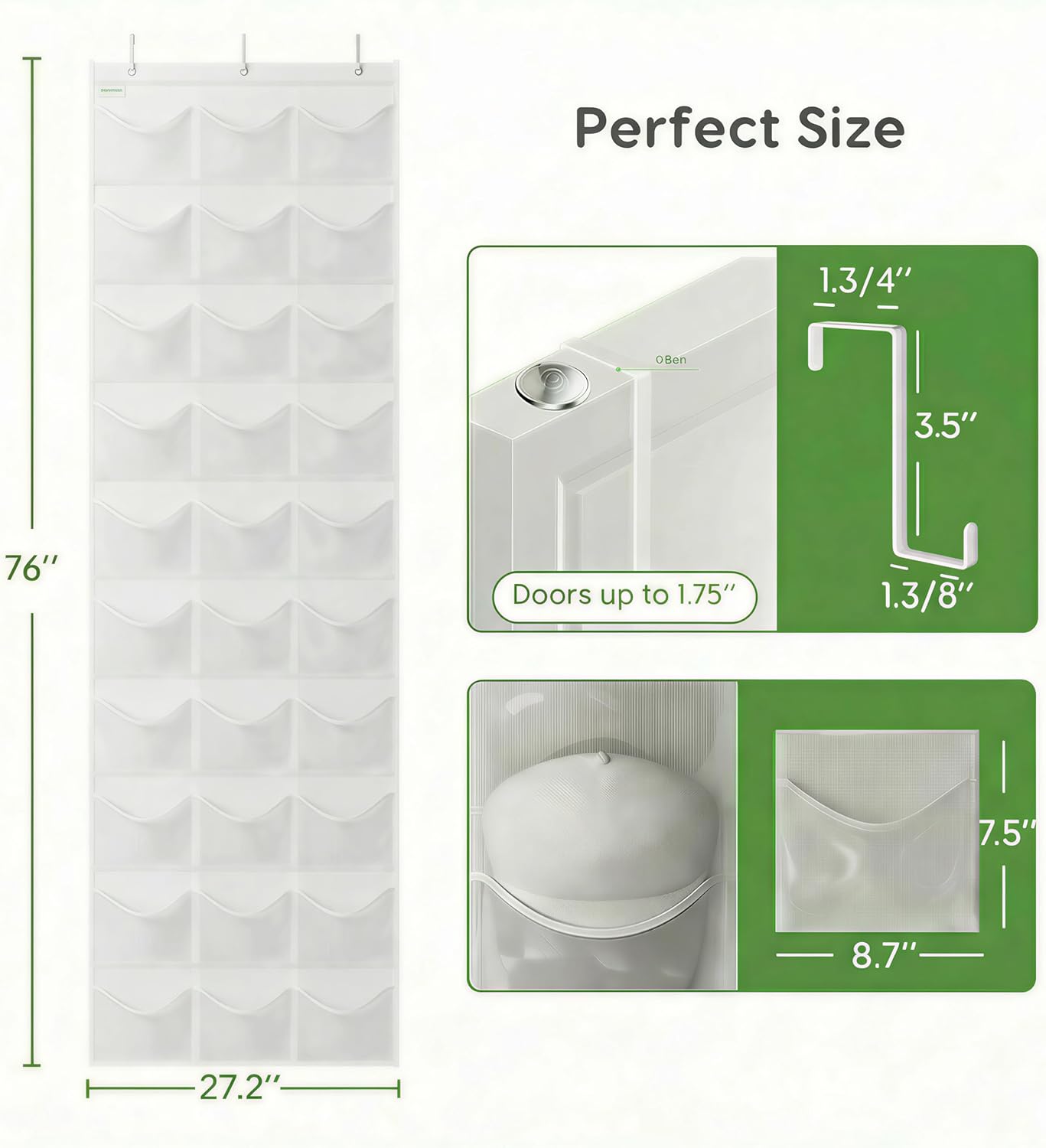 Baseball Hat Rack, 24 Pocket Over-The-Door Hat Organizer with Clear Deep Pockets to Display Baseball Caps Collection, Complete with 3 Over Door Hooks (Black, 24 Pockets)