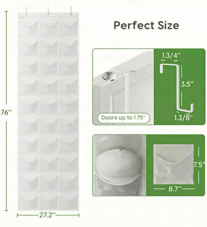 Baseball Hat Rack, 24 Pocket Over-The-Door Hat Organizer with Clear Deep Pockets to Display Baseball Caps Collection, Complete with 3 Over Door Hooks (Black, 24 Pockets)