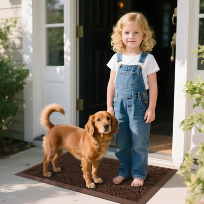 FRAMICS Front Door Mat Outside Entrance, Heavy Duty Rubber Door Mats Outdoor Welcome Mat Waterproof Doormat Non Slip for Entryway Doormats Dirt Trapper Indoor Mats All Seasons, 17 x 30 Inches, Black
