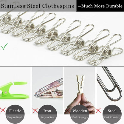 JDYOOMI 2 Pack Stainless Steel Laundry Drying Rack Windproof Clothes Hangers with 20 Clips for Drying Socks,Towels,Diapers,Bras,Baby Clothes,Underwear,Scarfs,Hats,Gloves - Upgraded Type