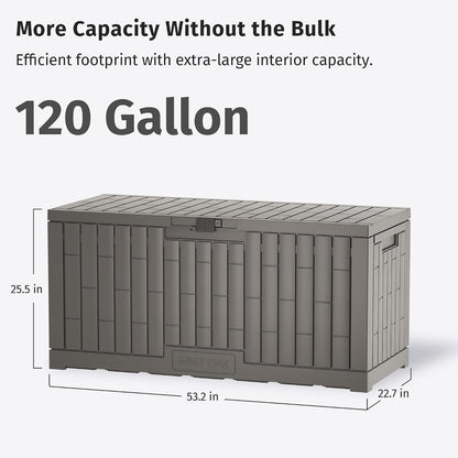 EAST OAK Outdoor Storage Box, 31 Gallon Deck Box Indoor and Outdoor Use, Waterproof Resin Storage Bin for Package Delivery, Patio Cushions, Gardening Tools, Lockable, UV Resistant, Grey