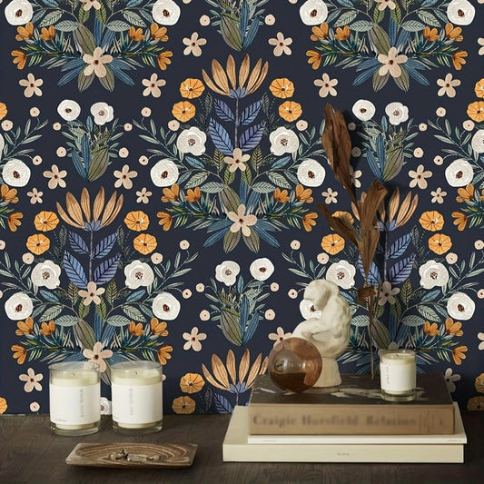 Floralplus Peel and Stick Wallpaper Boho Removable Wallpaper for Bathroom Dark Floral Wallpapers Adhesive Leaf Floral Contact Paper for Renter Wall Decor Vinyl Forest Wall Paper 118 x 17.5 in
