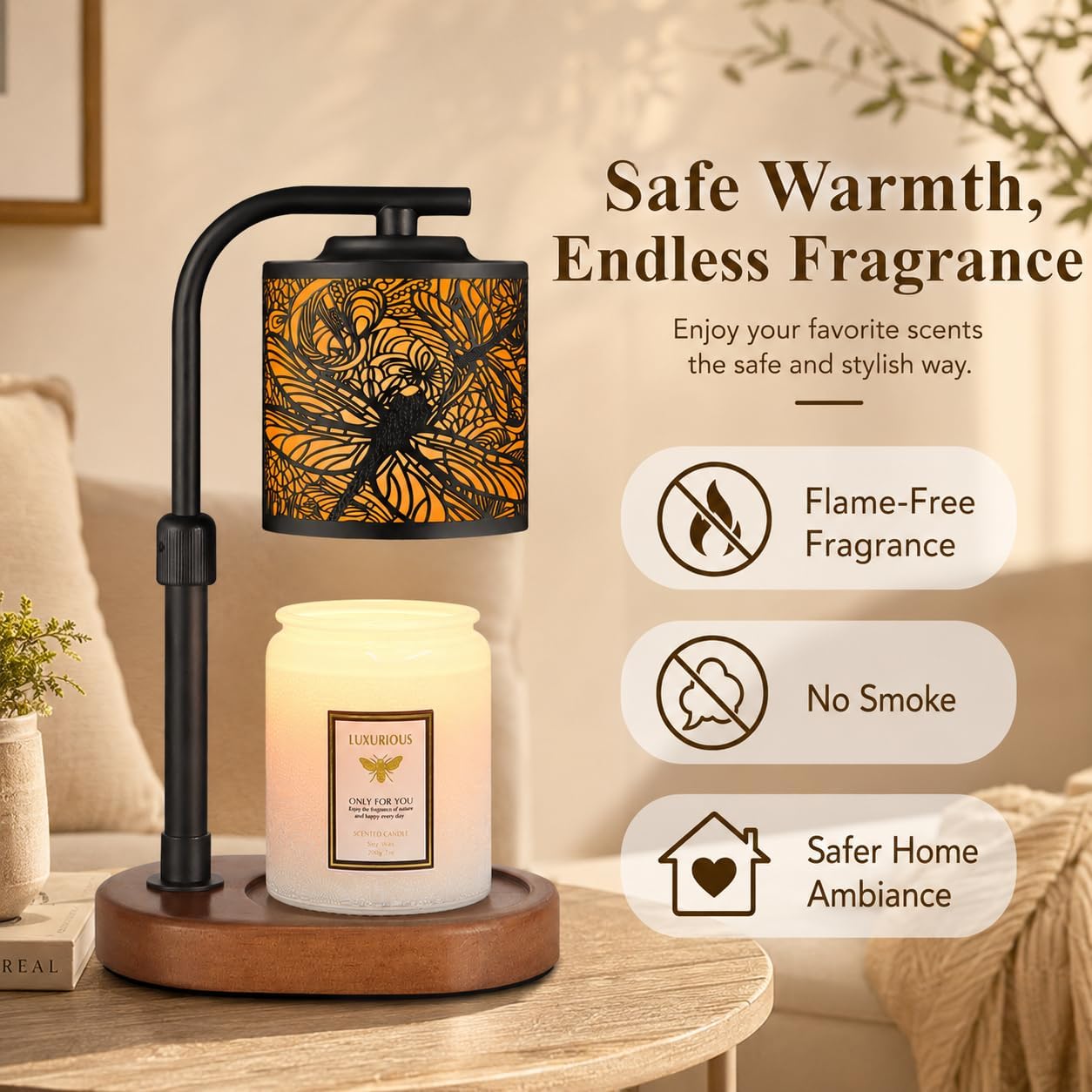 kobodon Candle Warmer Lamp with Timer, Electric Candle Lamp Warmer Birthday for Mom Women Home Bedroom Decor Wax Melt Warmer for Scented Wax with Jar Candles (Dragonfly)