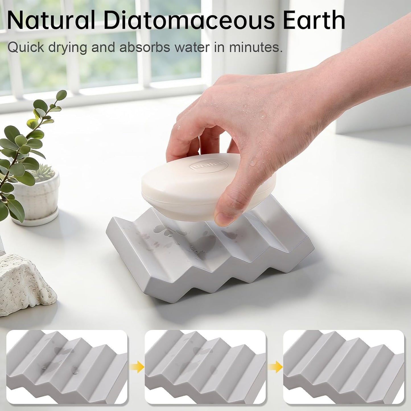 Self Draining Bar Soap Holder Diatomite Soap Dish Fast Drying Soap Saver Small Sponge Caddy for Shower, Bathroom, Kitchen Sink, Kitchen, Blue