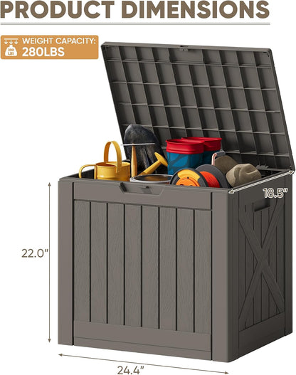 JUMMICO 31 Gallon Resin Deck Box Waterproof Indoor Outdoor Storage Boxes for Patio Furniture Cushions and Garden Tools (Brown)