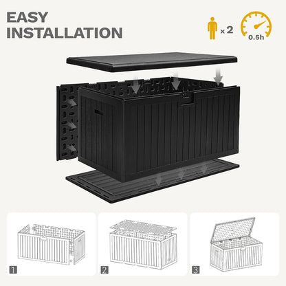 DWVO 100 Gallon Outdoor Storage Box, Large Deck Box Lockable Waterproof and UV Resistant Resin for Gardening Tools, Pool Supplies, Patio Cushions (Black)