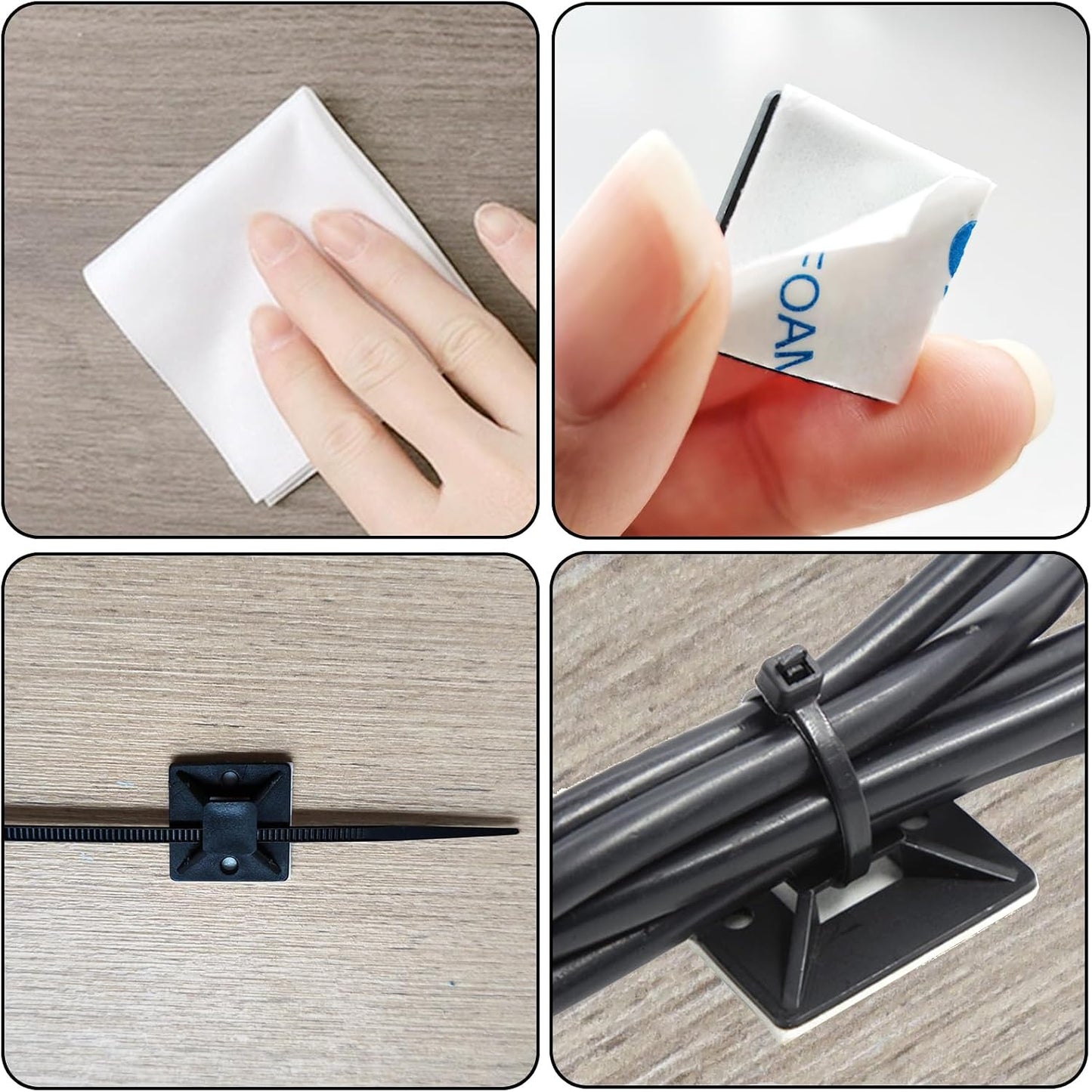 340 Pcs Self Adhesive Cable Zip Tie Mounts Set | 170 Pcs Cable Tie Mounting Base,3/4" | 170 Pcs Zip Ties,8" | White,Cable Clip,Wire Management Clips,Wall Ties Fixing Mount,Wire Holders for Cables