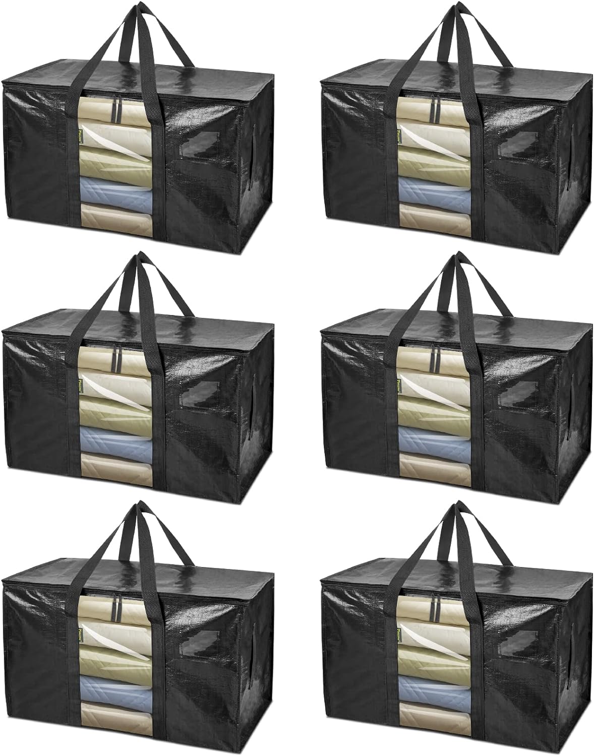 BALEINE 6-Pack Oversized Moving Bags with Reinforced Handles, Heavy-Duty Storage Tote for Clothes, Moving Supplies (Clear, 6-Pack)