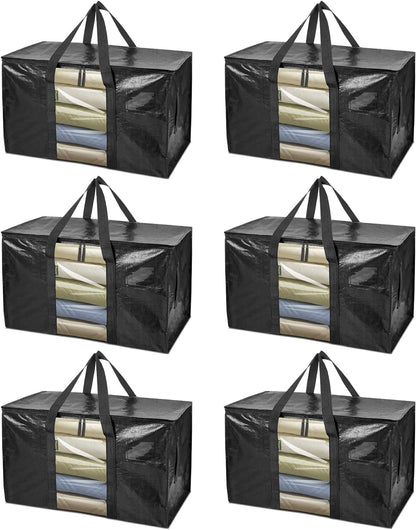 BALEINE 6-Pack Oversized Moving Bags with Reinforced Handles, Heavy-Duty Storage Tote for Clothes, Moving Supplies (Clear, 6-Pack)