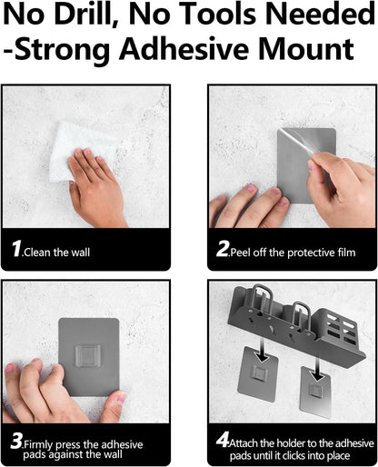 Electric Toothbrush Holder Wall Mounted, Aluminum Bathroom Organizer with No Drill - Holds 6 Toothbrushes & Toothpaste (3 Slots)