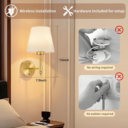 Battery Operated Wall Sconces Set of Two, Rechargeable Wireless Wall Lights with RGB Dimmable Magnetic Bulb and Remote,15 Colors Options Wireless Wall Lamps for Bedroom Living Room Hallway -black